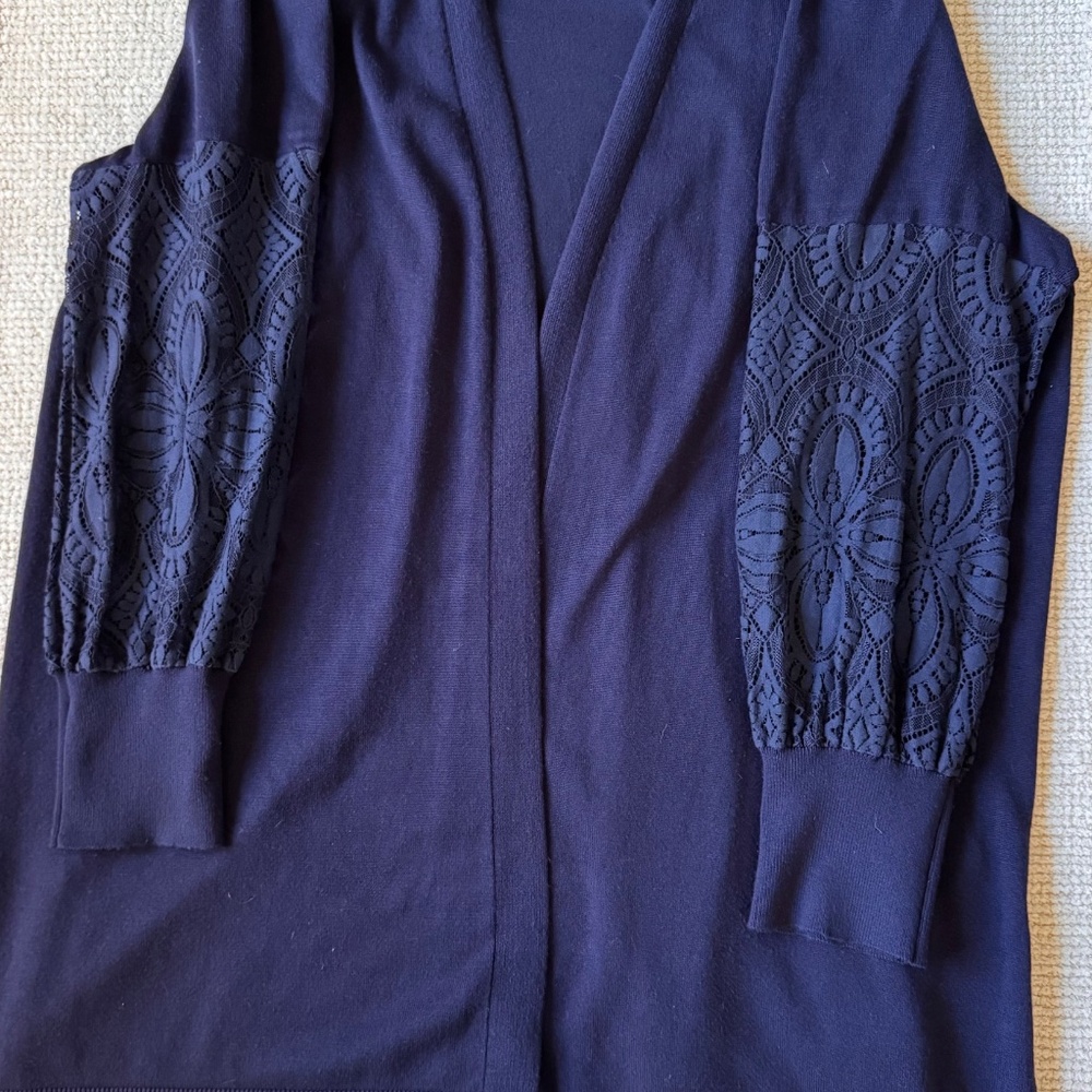 Chloe & Jasmine Navy Knit and Lace Cardigan